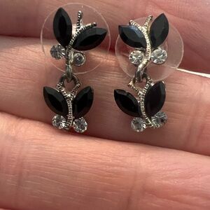 Black Crystal Leaf Cluster Stud Earrings